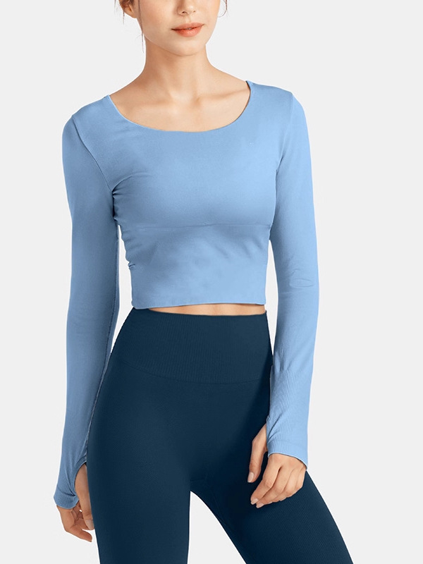 Autumn New Slim Fit Solid Color Slimming Fitness Clothing Women's Tight Training Yoga Long-Sleeved Tops Sports Tights