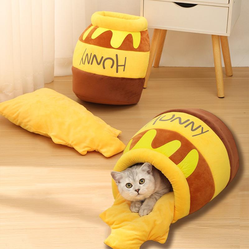 Cat Nest Thickened for Winter Warmth, Suitable for All Seasons, Enclosed Cat Safe Nest, Honey Jar Kitten Winter Sleeping Bag
