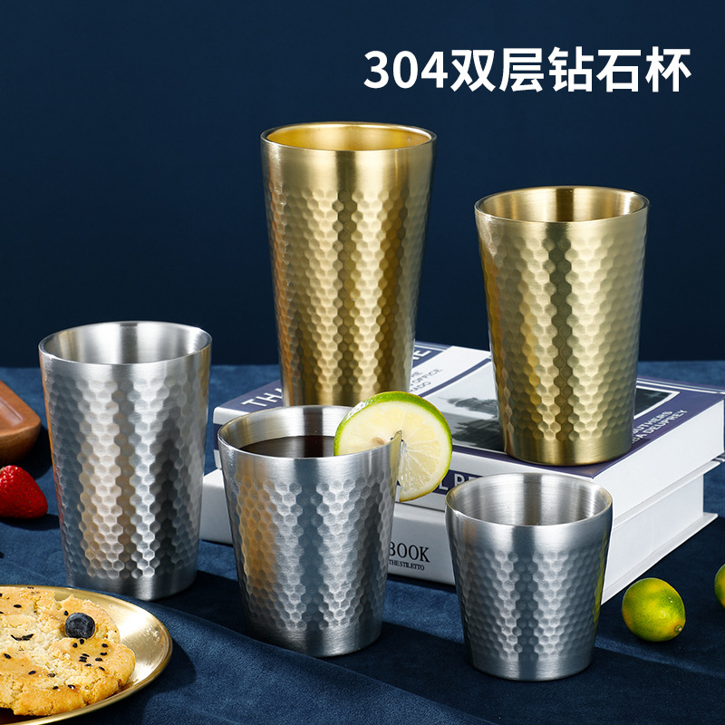 Korean-style 304 Stainless Steel Double-layer Children's Mouth Cup Water Cup Cross-border Beer Cup Restaurant Tea Cup Coffee Beverage Cup