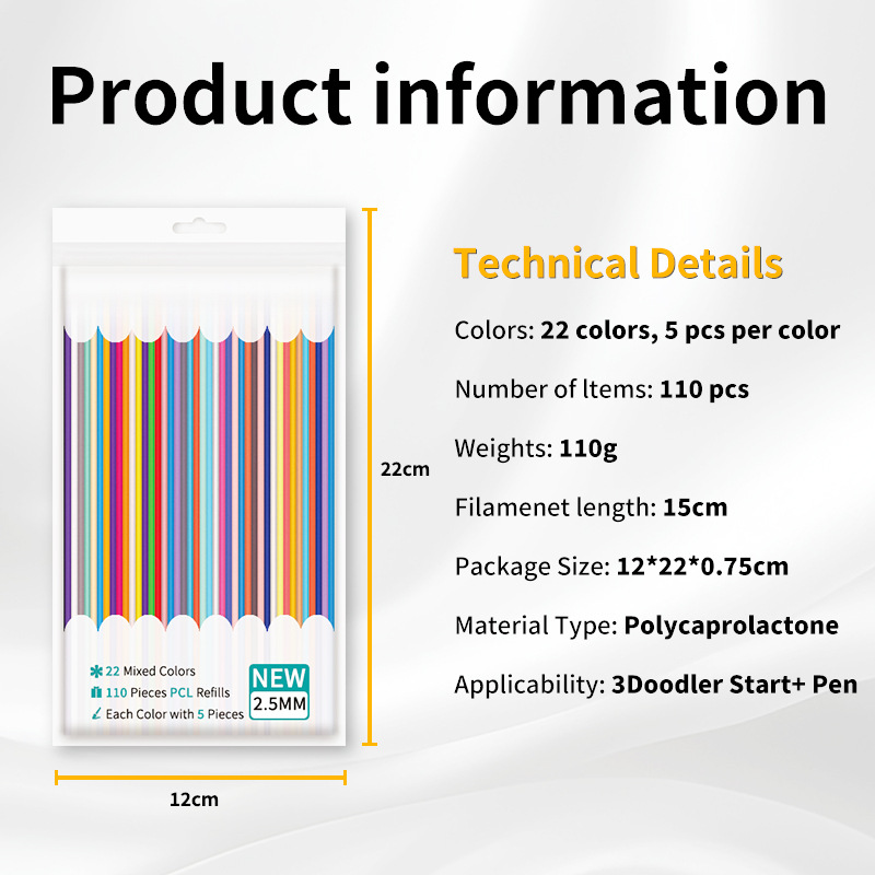 Amazon Cross-Border Pcl2.5Mm Consumables Low Temperature 3Doodler 22 Colors/32 Colors 3D Printing Pen Cross-Border Consumables