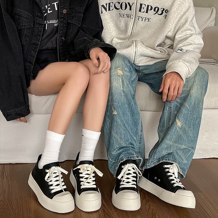 Повседневные кроссовки для мужчин и женщин с черными толстыми подошвами дышащие модные кроссовки низкого профиля