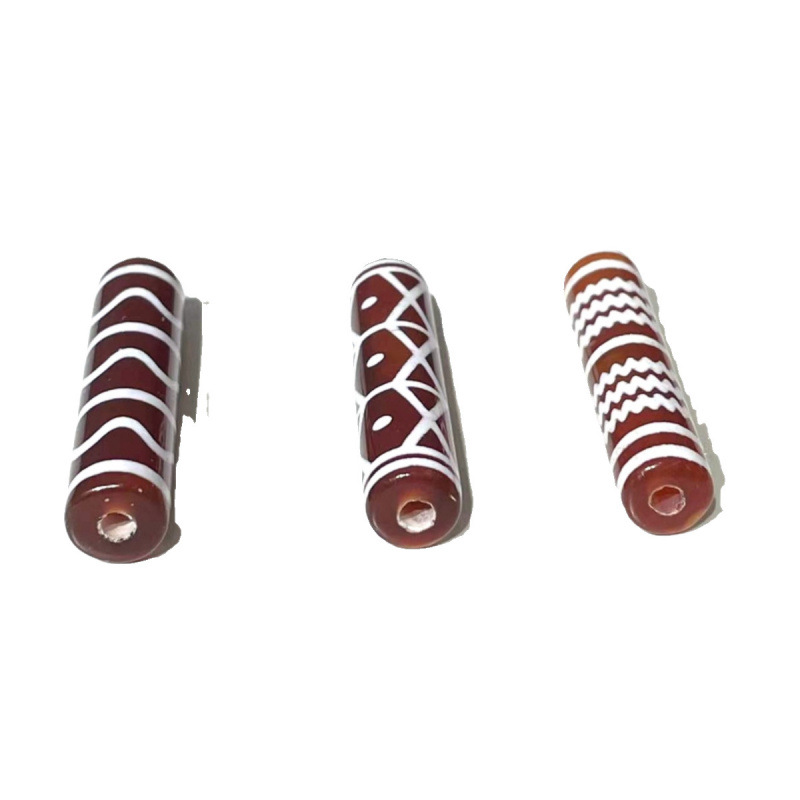 Xizang-Style Cultural Accessories Red Agate Dzi Beads Irregular Spacer Beads Water Ripple西亚 Thread Beads Buddhist Beads DIY Straight Tube
