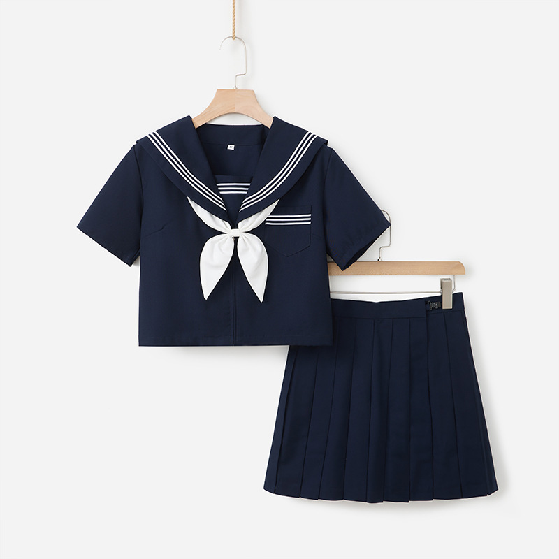 Orthodox Japanese JK Uniform Improved Cyan SanBen Navy Wind College Skirt suit Basic Long Sleeve Sailor Suit for Women