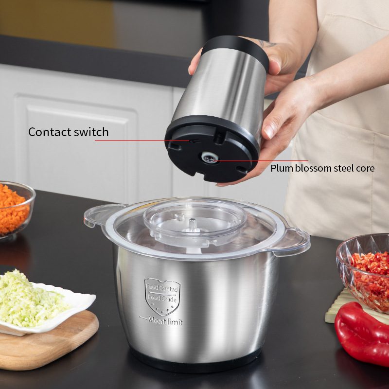 Cross-Border Household Stainless Steel Electric Meat Grinder Double-Speed High-Power 3 Liters 3 Liters 5 Liters Vegetable Mixer Manufacturer Wholesale