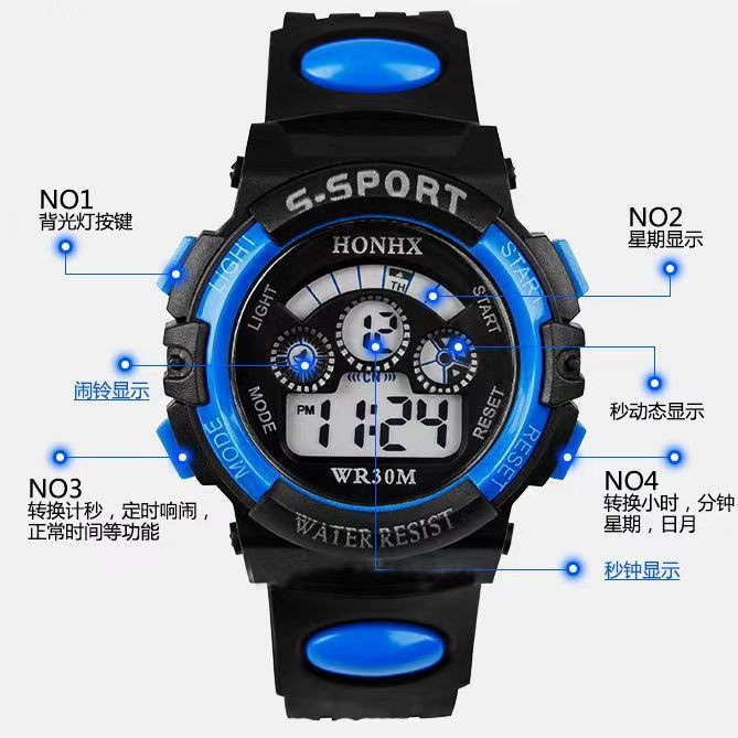 Children's student electronic watch big small size calendar week alarm clock hour night light