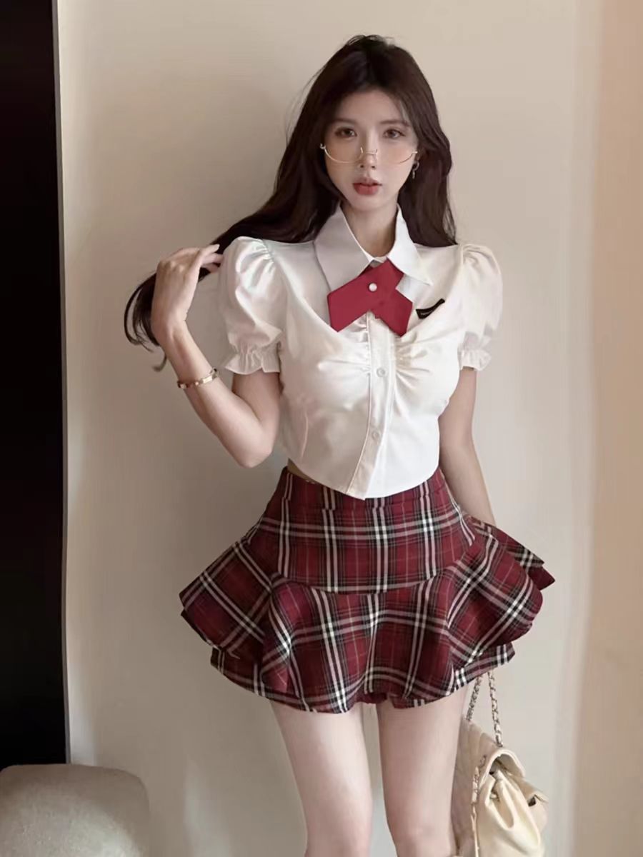 Japanese Style Preppy Style Jk Uniform Suit Women's Foot Bath Technician Work Clothes Shirt Women's High Waist Skirt Two-Piece Summer Set