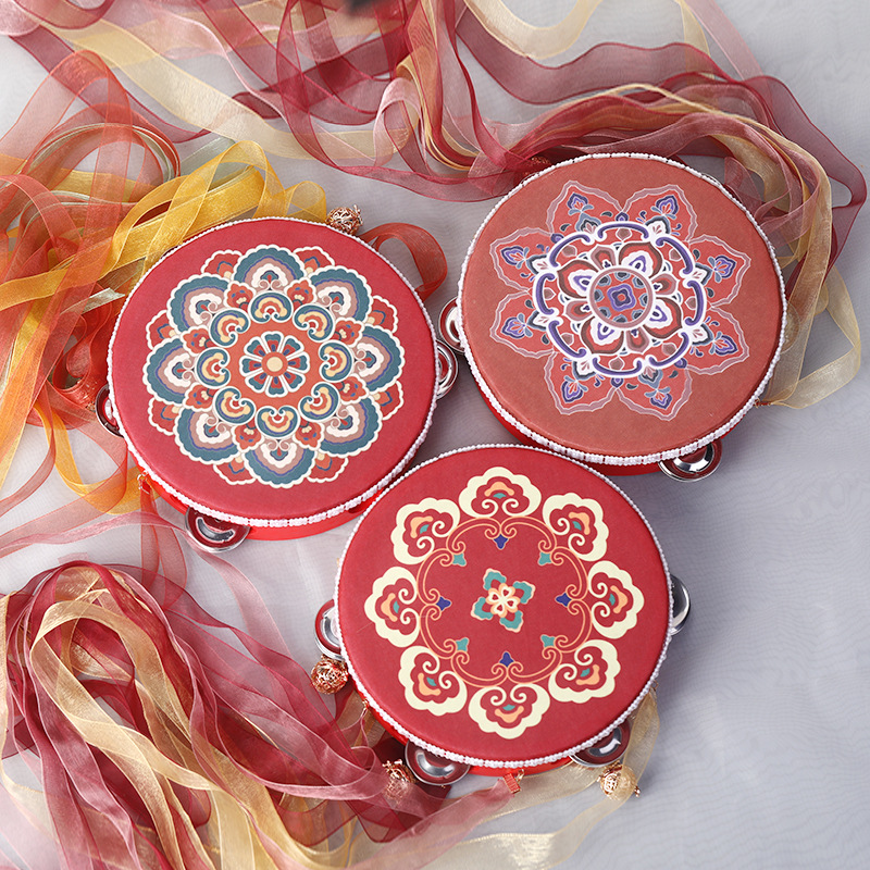 Dunhuang Style Dance Tambourine Hand-Held Drum Bell Drum Ribbon Hand Drum Chinese Trendy Ribbon Drum Hanfu Photo Props