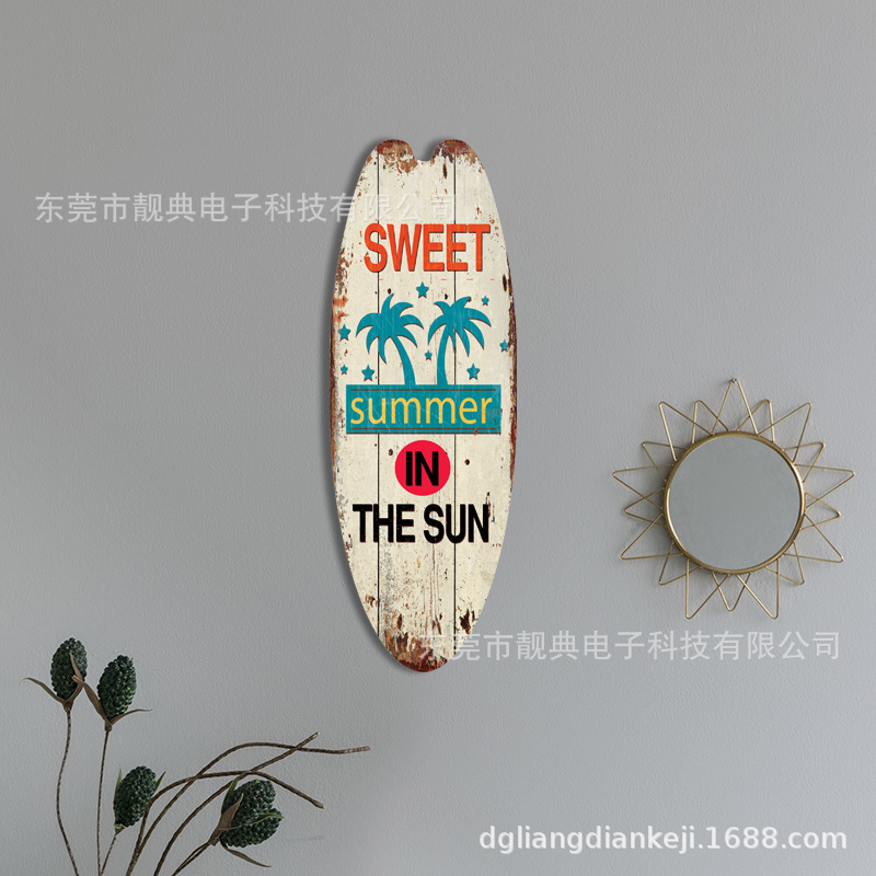 Summer Surfboard Pendant Surfboard Wooden Sign Ocean Theme Leisure Decoration Bar Home Wall Decoration Wooden Sign