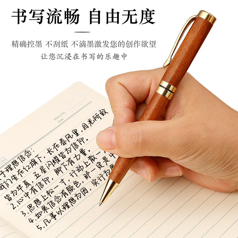 Wholesale Metal Sandalwood Rotating Ballpoint Pen Solid Wood High-Value Medium Oil Pen Business Office Commemorative Gift Pen Logo