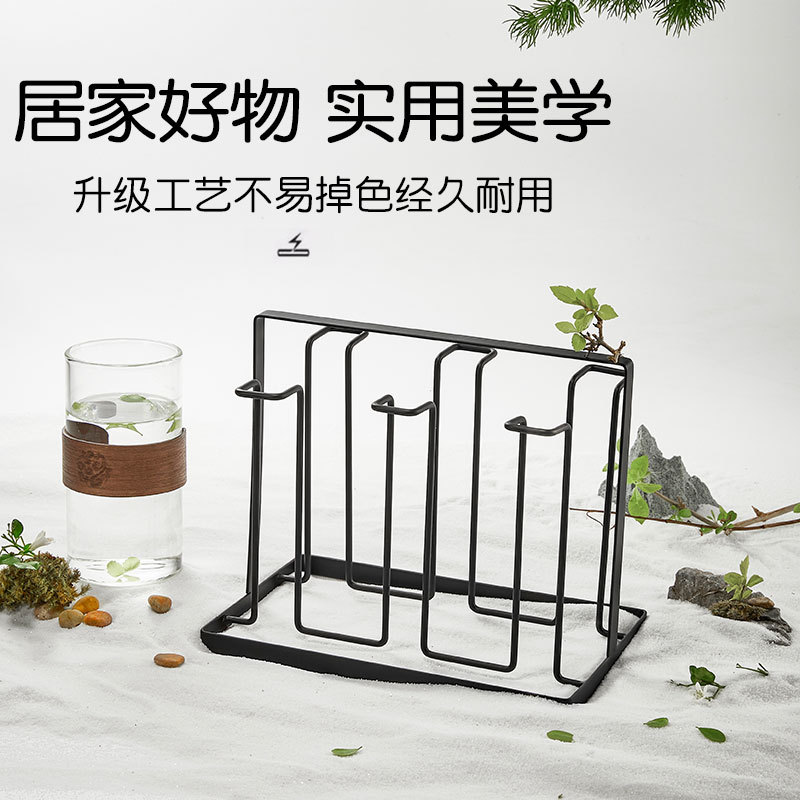 Glass Tea Cup Storage Cup Holder Countertop Drain Storage Rack Coffee Table Upside down Shelf Set with Cup Tray