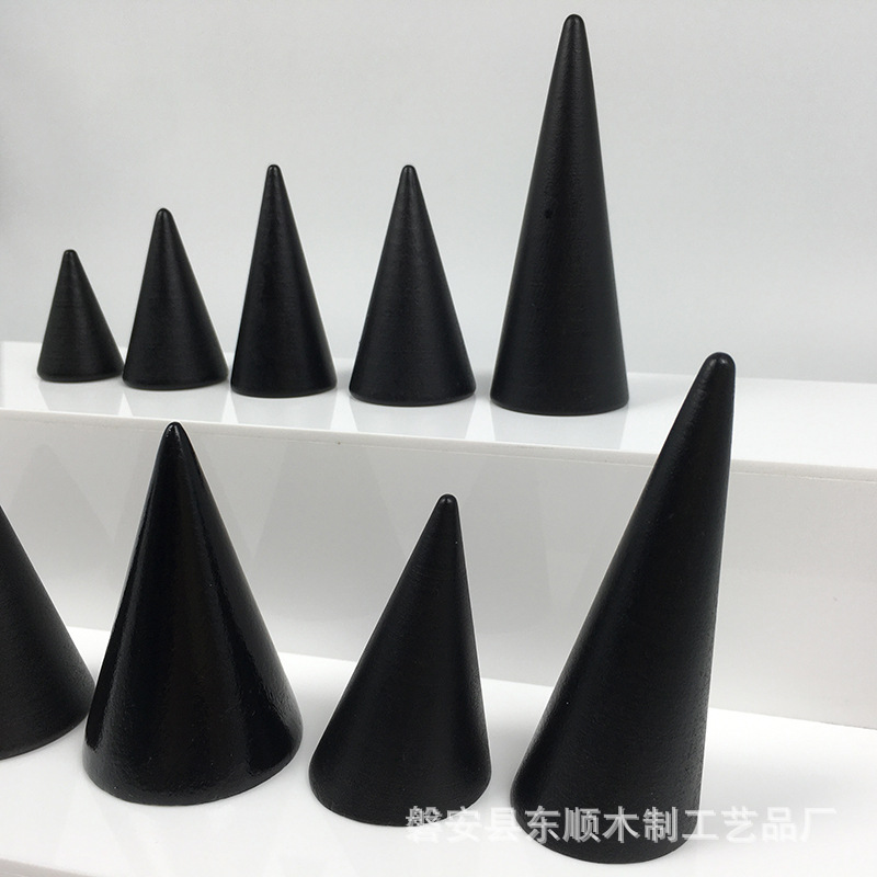 Wooden Black Cone Ring Holder Counter Jewelry Display Jewelry Storage Base Jewelry Display Rack Props Ornaments
