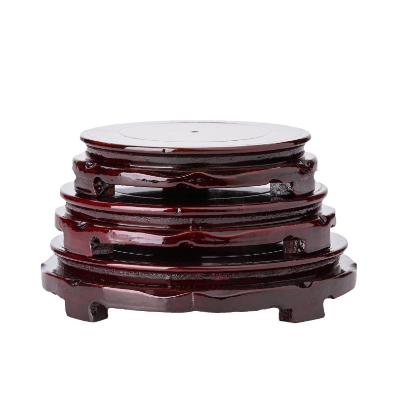 Rotatable Imitation Solid Wood Wooden Round Base Flower Pot Fish Tank Crafts Solid Wood Ornaments Vase Stone Buddha Statue