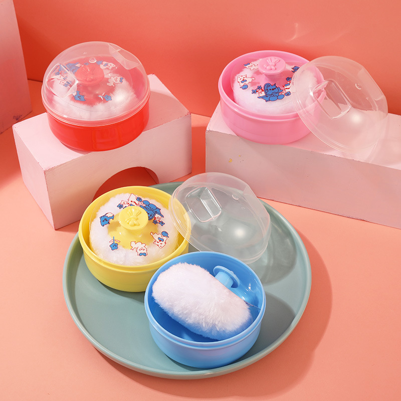 Cross-border baby portable prickly heat powder flocking powder puff children's powder puff beauty tools powder puff storage box in stock wholesale