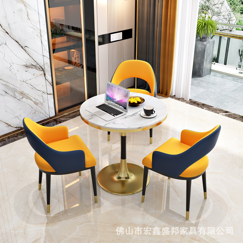 Modern Hotel Sales Office Business Negotiation Milk Tea Shop Table and Chair Combination Light Luxury Slate Reception Leisure Balcony Round Table