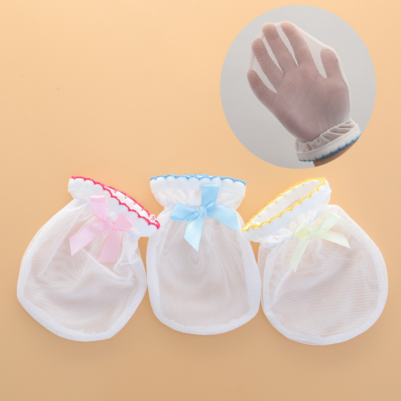 Baby Anti-scratch Ice Silk Gloves Drawstring Lace-up Baby Adjustable Gloves Newborn High Elastic Transparent Gloves