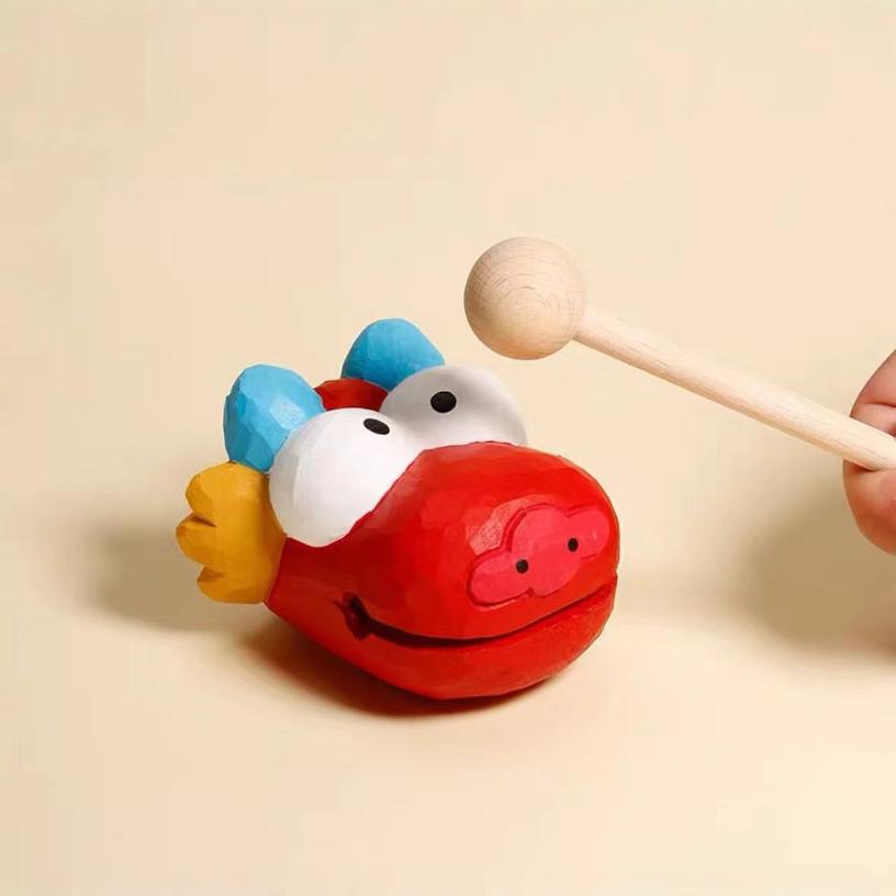 Office Stress Relief Ornament Wooden Fish Wood Carving Dragon Head Desk Emotional Computer Desktop Decompression Ins-Style Stress Relief Gadget