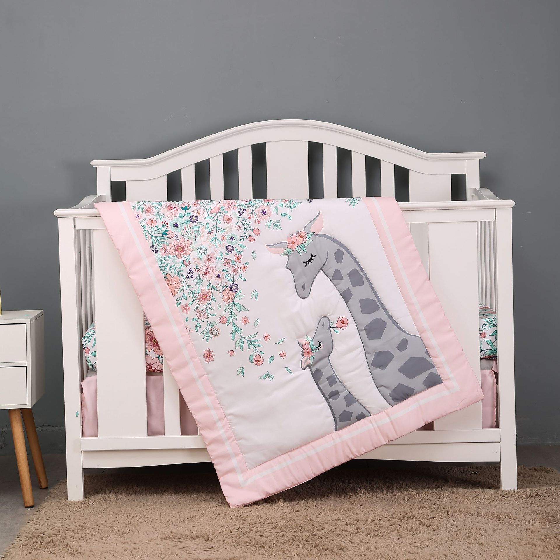 Newborn suit children's fitted sheet single bed skirt infant bedding three-piece set