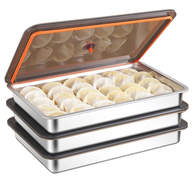 Extra-Thick 316 Dumpling Freezer Box Stainless Steel Food-Grade Wonton Dumpling Steamed Bun Refrigerator Special Storage Box