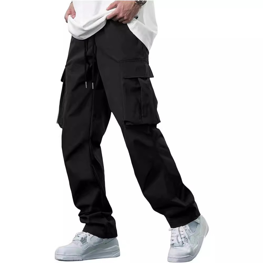 2025 Amazon Summer New Men's Cargo Pants European and American Independent Station Foreign Trade Drawstring Multi-Pocket Casual Long Pants