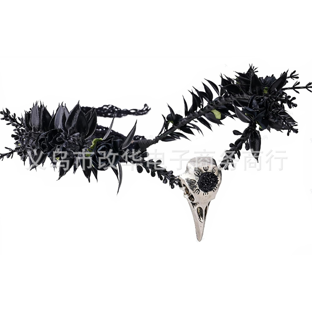 New Mori Flower Crown Headband Halloween Gothic Headwear Vintage Elf Costume Accessories Eyebrow Drop Wreath