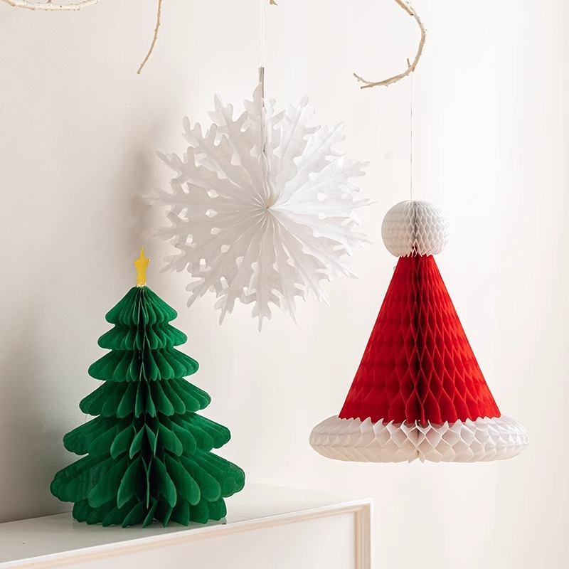 Christmas Decorations Cross-Border Santa Hats Honeycomb Balls Paper Balls Christmas Tree Ornaments Decoration Shopping Mall School Holiday Arrangement