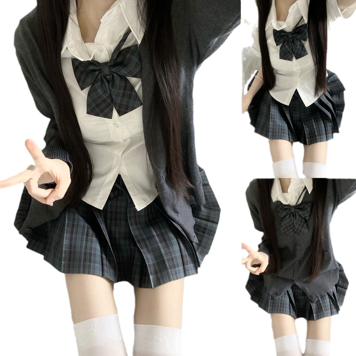 Genuine original JK uniform autumn and winter suit plaid skirt long sleeve sweater cardigan college style school for soft sister small v shirt