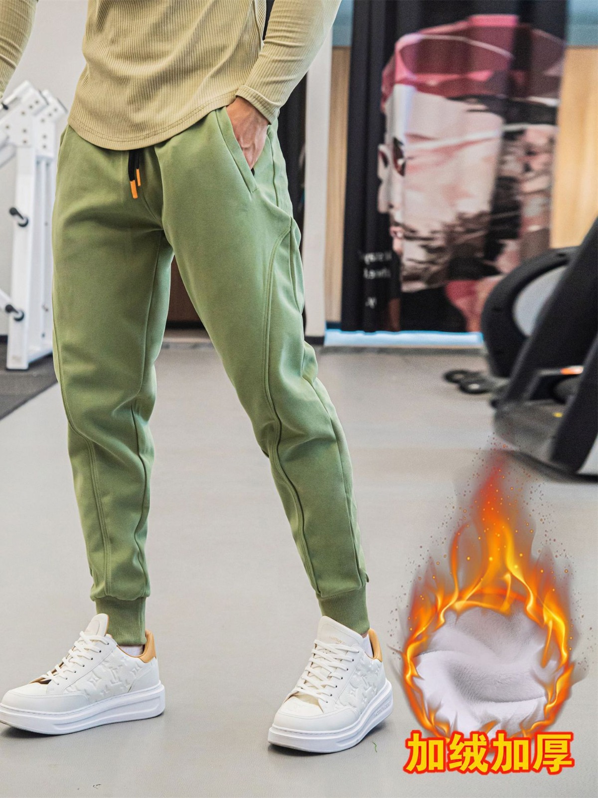 2023 New Winter Slim Fit Leggings Sweatpants Men's Velvet Casual Pants for Outer Wear Trendy Brand Outdoor Sports to Heattech