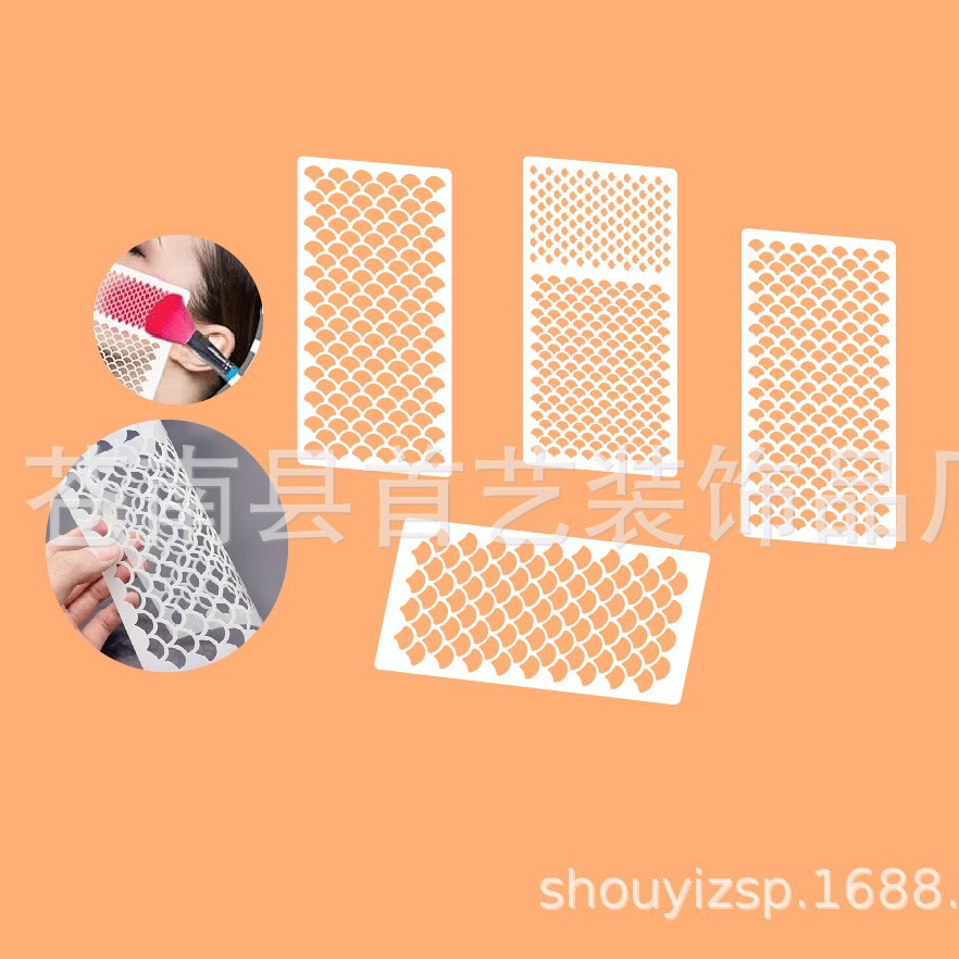 Шаблон для макияжа с пропорцией русалки 5 4, затенение рыбьей чешуей, распыление цветка, пустотелая ручная роспись, DIY