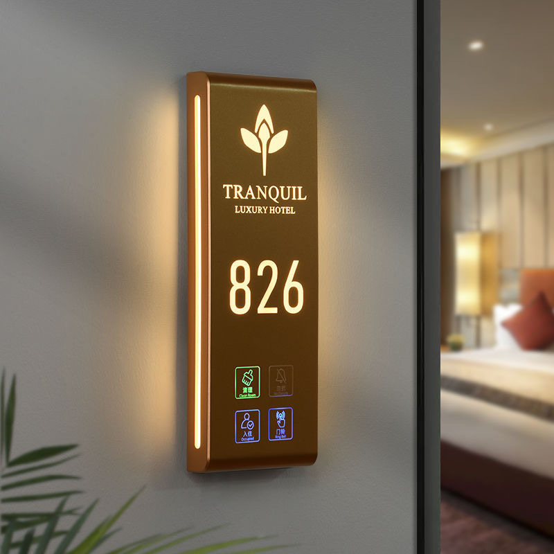 Умный дверной знак отеля с дверным звонком, номер комнаты из нержавеющей стали, светящийся LED дверной знак, цифровой номер