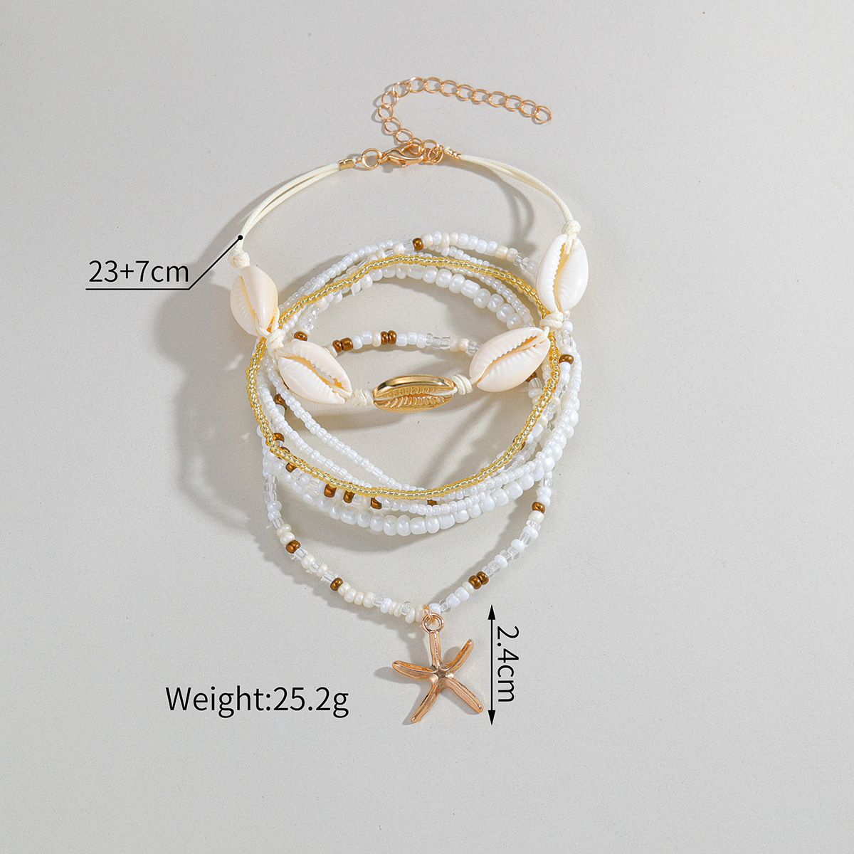 Fashion Ocean Style Alloy Starfish Pendant Shell Wax Wire Woven Rice Bead Elastic Women's Foot 7-Piece Set