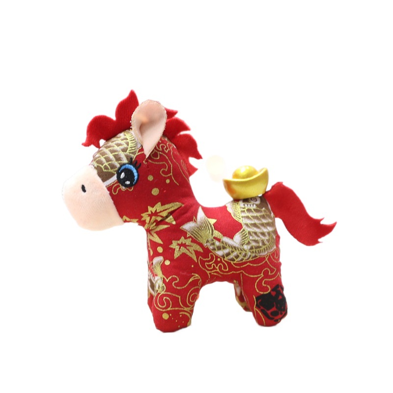 Ethnic Style Floral Cloth Horse Plush Toy, Year of the Horse Mascot Doll, Zodiac Horse Home Decoration, Company Annual Meeting Gift