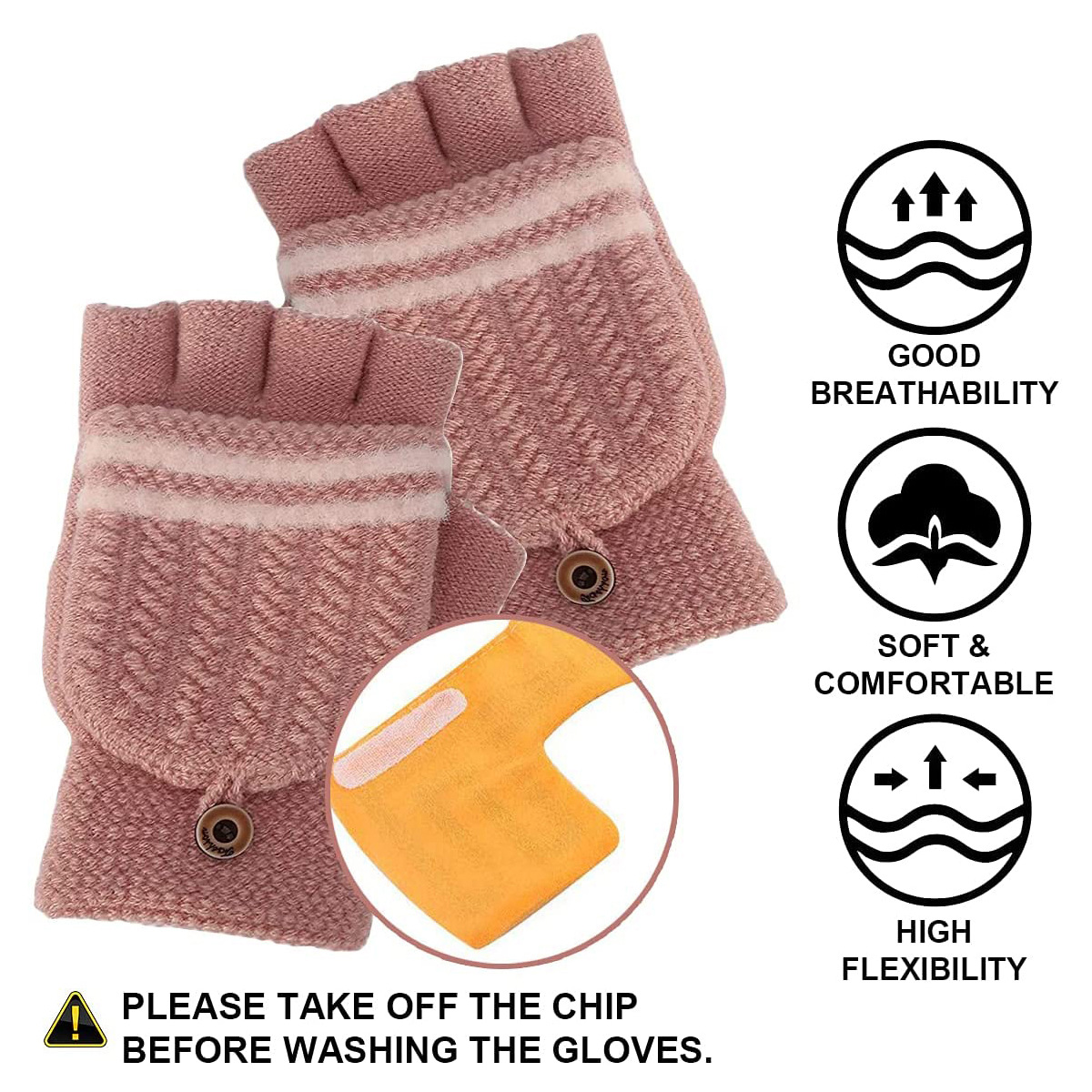 Cross-border USB flip gloves electric heating warm gloves charging gloves knitted hand warmer half-finger heating gloves
