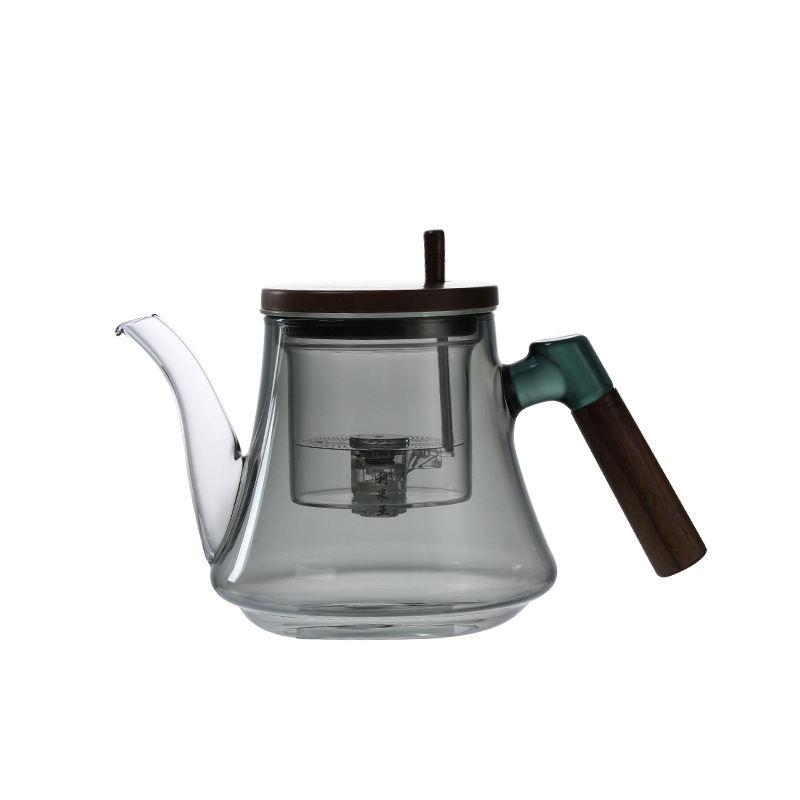Elegant Cup Teapot with Full Glass Liner, Walnut Thickened Tea-Water Separation Filter, High-End Elegant Cup