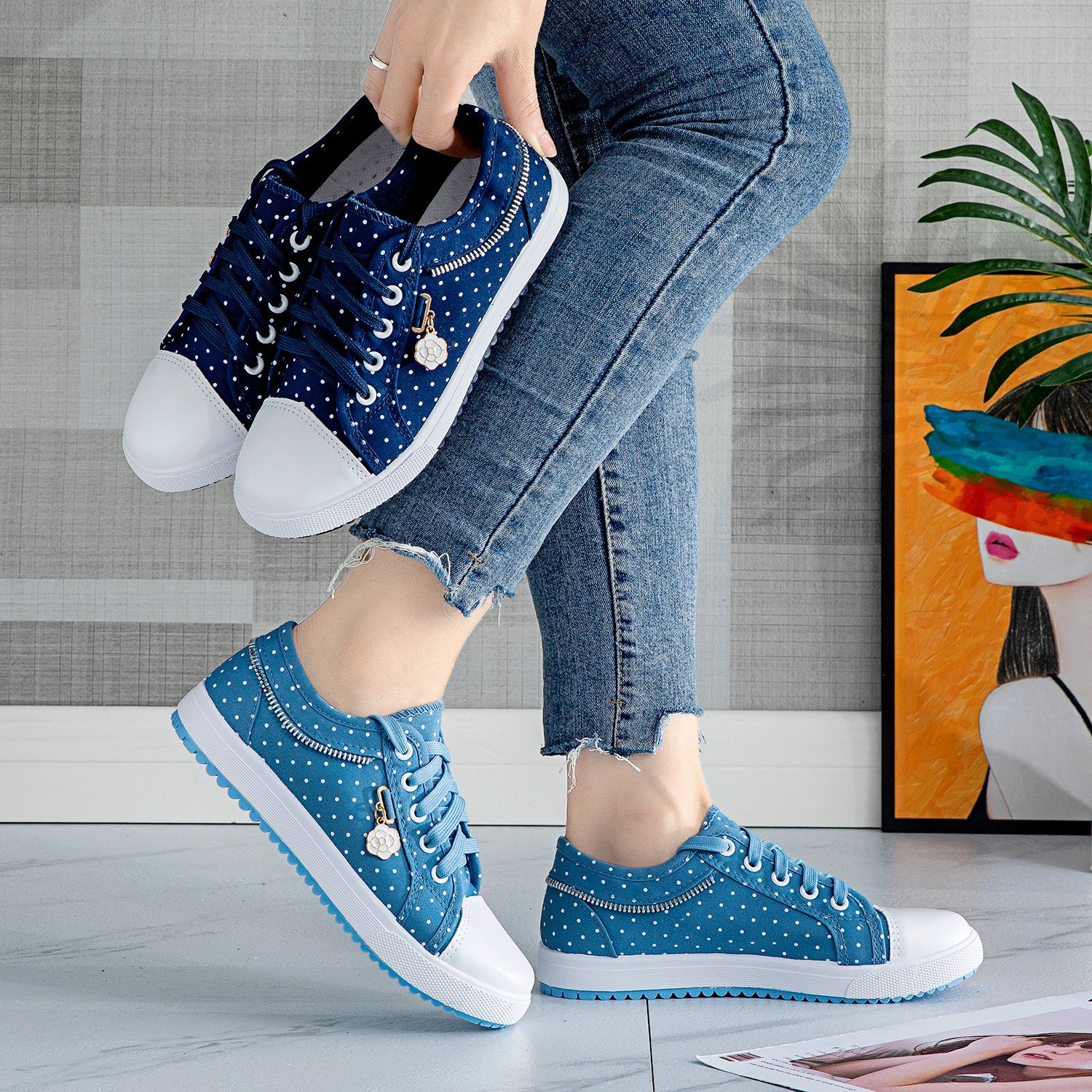 2018 Summer Korean Style New Women's Hollow Denim Mesh Shoes Flat Casual Shoes Breathable Cloth Shoes Student Mesh Shoes