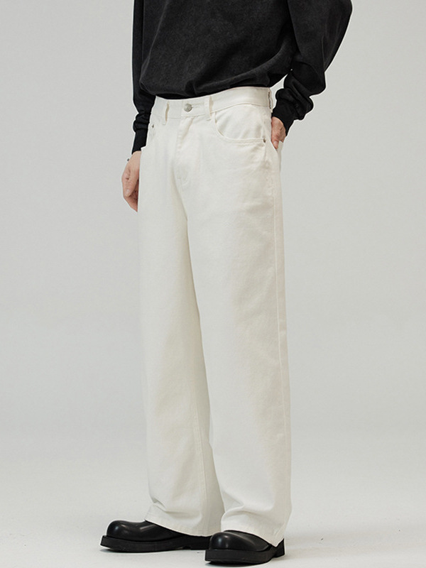 Lktm Men's Wear # Basic Simple and Versatile Solid Color Jeans for Men, High-End Drapey Wide-Leg Straight Casual Pants