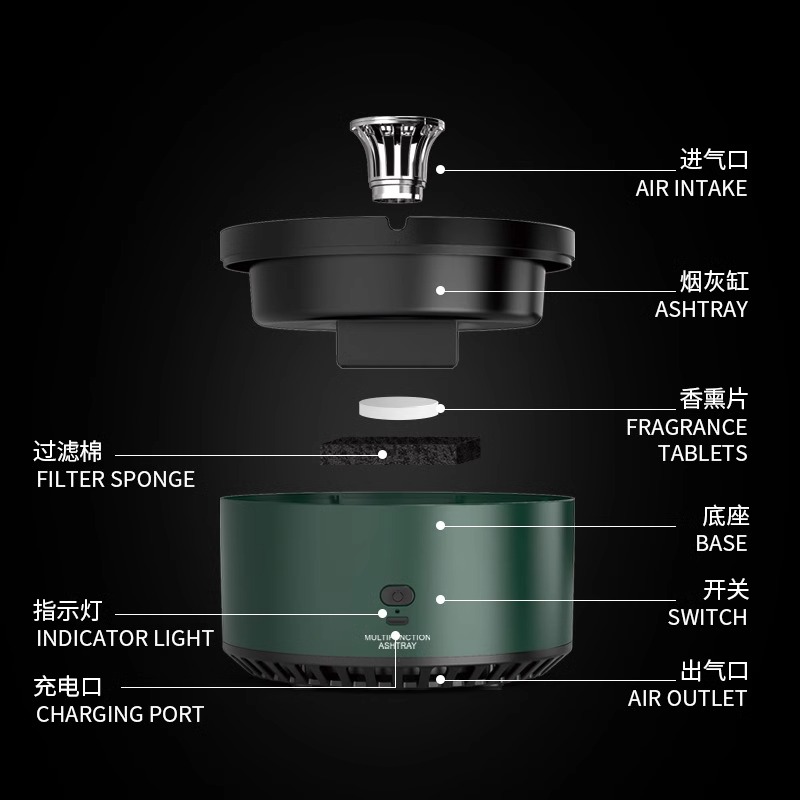 ♔ Air Purifying Smart Ashtray, High-End, Suitable for Office, Home, Living Room, Bedroom, Dust-Proof
