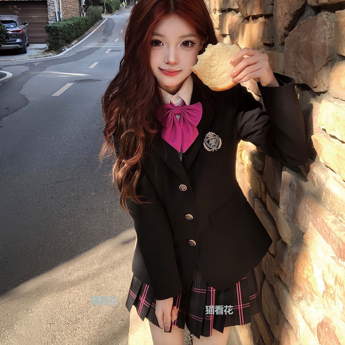 High-Quality Waist-Cinching Suit with Cat-Eye Floral Jk Uniform, Three-Button, Rich Cyan Color, College Style, Suitable for Spring and Autumn