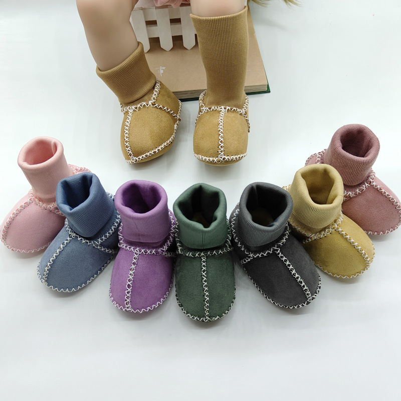 Factory direct autumn and winter fur integrated baby toddler shoes fleece-lined thick terry baby soft bottom cotton shoes and socks