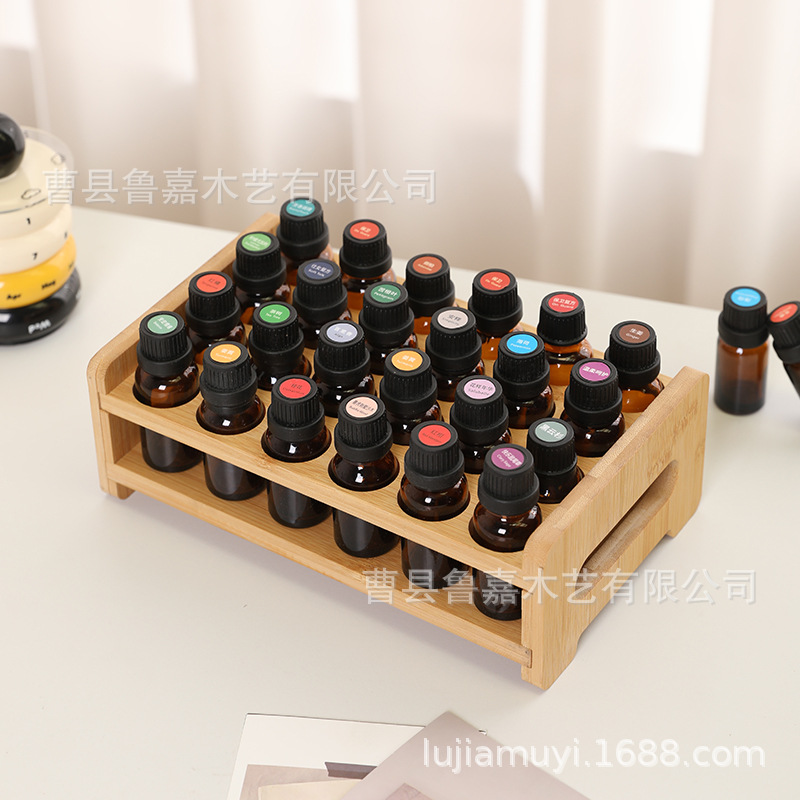 In-Stock Bamboo 24-Hole Doterra Essential Oil Display Stand Desktop Organizer Nail Polish Display Stand Factory Direct Sale
