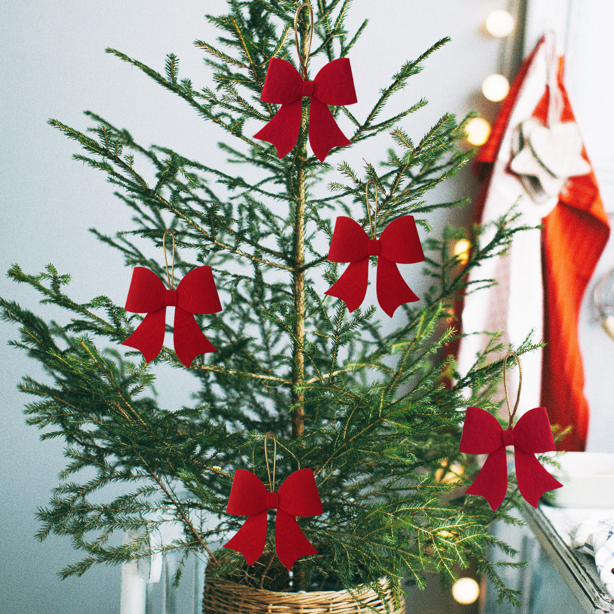 S46 Bow Christmas Tree Ornaments Christmas Home Decoration Ornaments Handmade Jewelry Set of 5