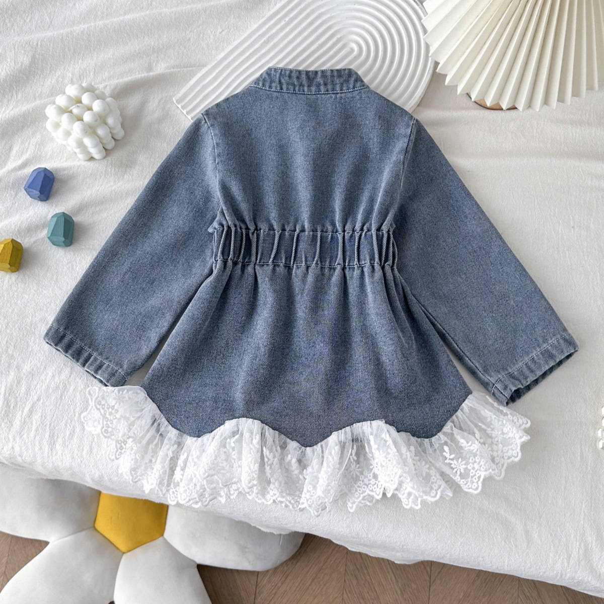 77527 Girls Denim Jacket 2025 Korean Style New Jacket Autumn Lace Splicing Denim Dress