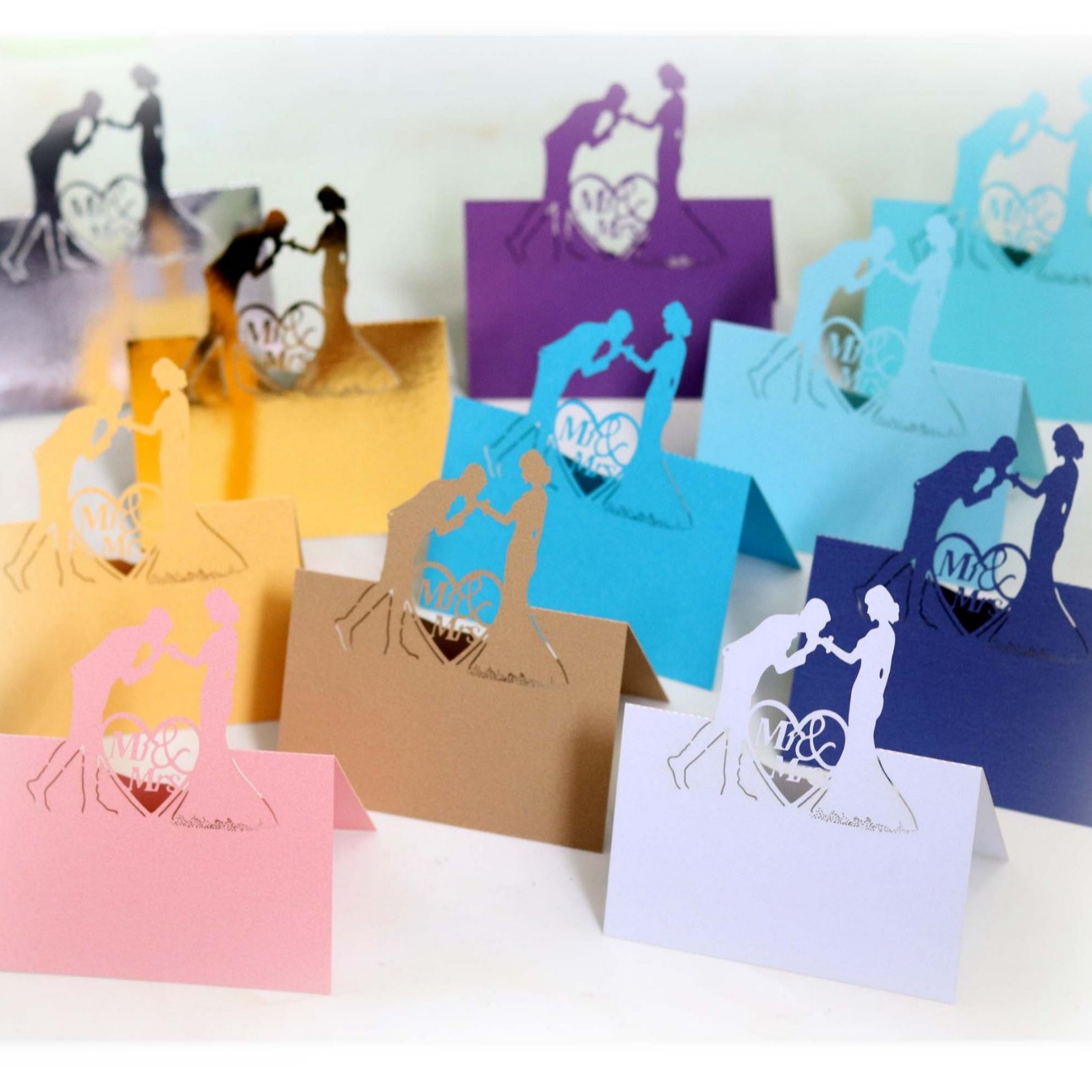 Cross-border wedding couple love laser seat hollow butterfly sign-in table love seat card wholesale