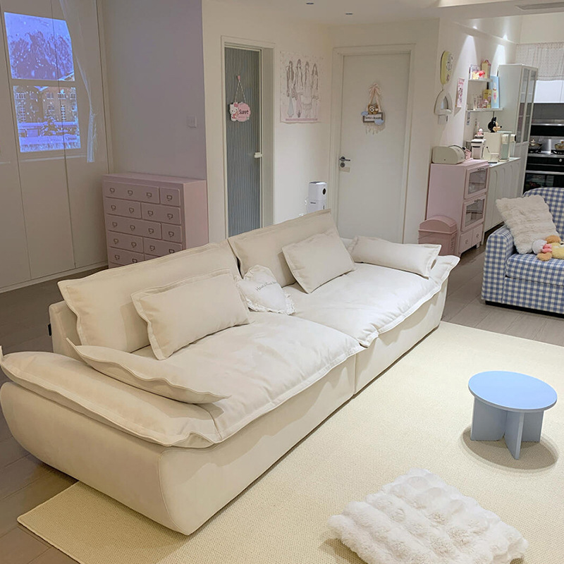 Французский кремовый облачный диван, прямой для гостиной, маленькой квартиры, современный легкий люкс, простой парусный тканевый диван