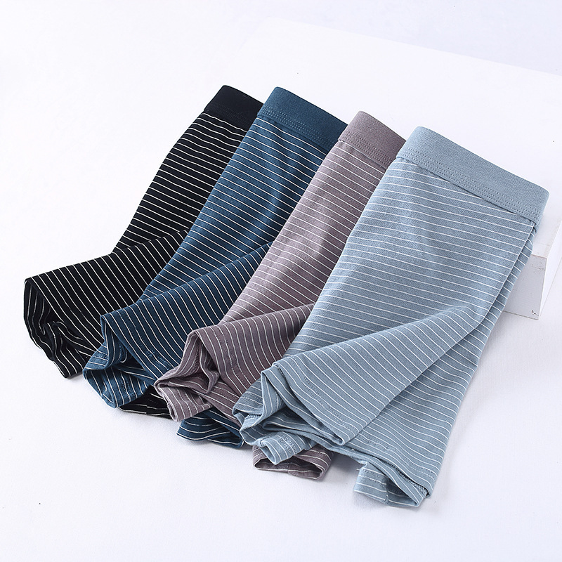 Summer All Cotton Mid-Waist Men's Underwear Loose Large Size Breathable Youth Boxers Striped Four-Corner Trousers for Boys