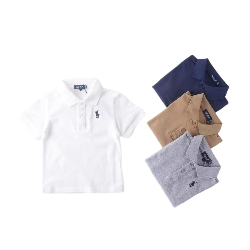 New Foreign Trade Boys' Short-Sleeve Polo Shirt, Medium and Large Children's Pique Cotton Polo Shirt, Children's Collared Top, T-Shirt, Shirt