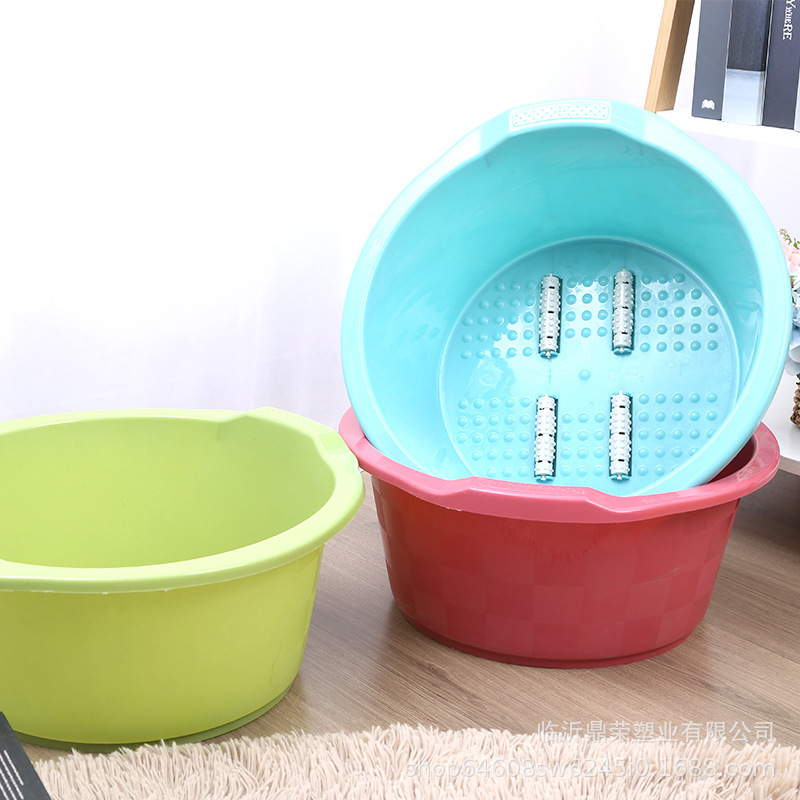 Plastic Foot Bath Bucket Thickeneded Satchel Four-Wheel Foot Bath Household Round Raised Dot Roller Advertising Printed Foot Bath Bucket