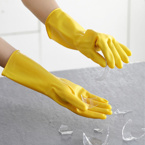 Household Kitchen Dishwashing Gloves Household Thin Durable Washing Clothes Waterproof Plastic Rubber Cleaning Anti-Slip Thickening