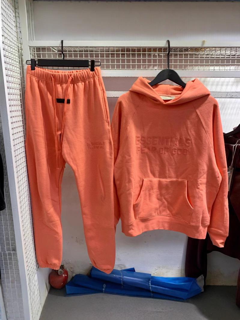 FOG Double Line ESSENTALS Double Row Flocking Letter fleece-lined Hooded Sweatshirt Casual Men and Women Couple suit Fashion