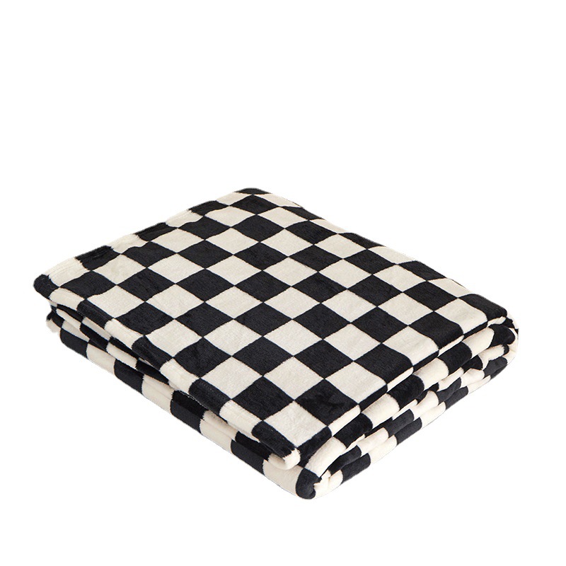 New Checkerboard Flannel Blanket Thickened Milk Blanket Coral Fleece Nap Blanket Foreign Trade Gift Blanket Wholesale