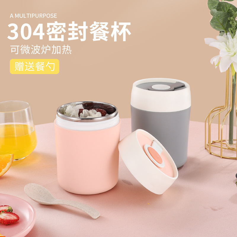 304 нержавеющая сталь, двойная герметичная чаша для супа, молока, овсянки, с логотипом для студентов